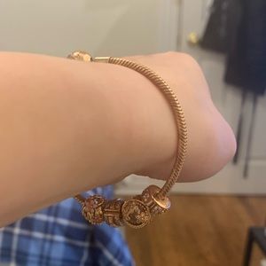 Rose gold pandora charm bracelets. Four charms included